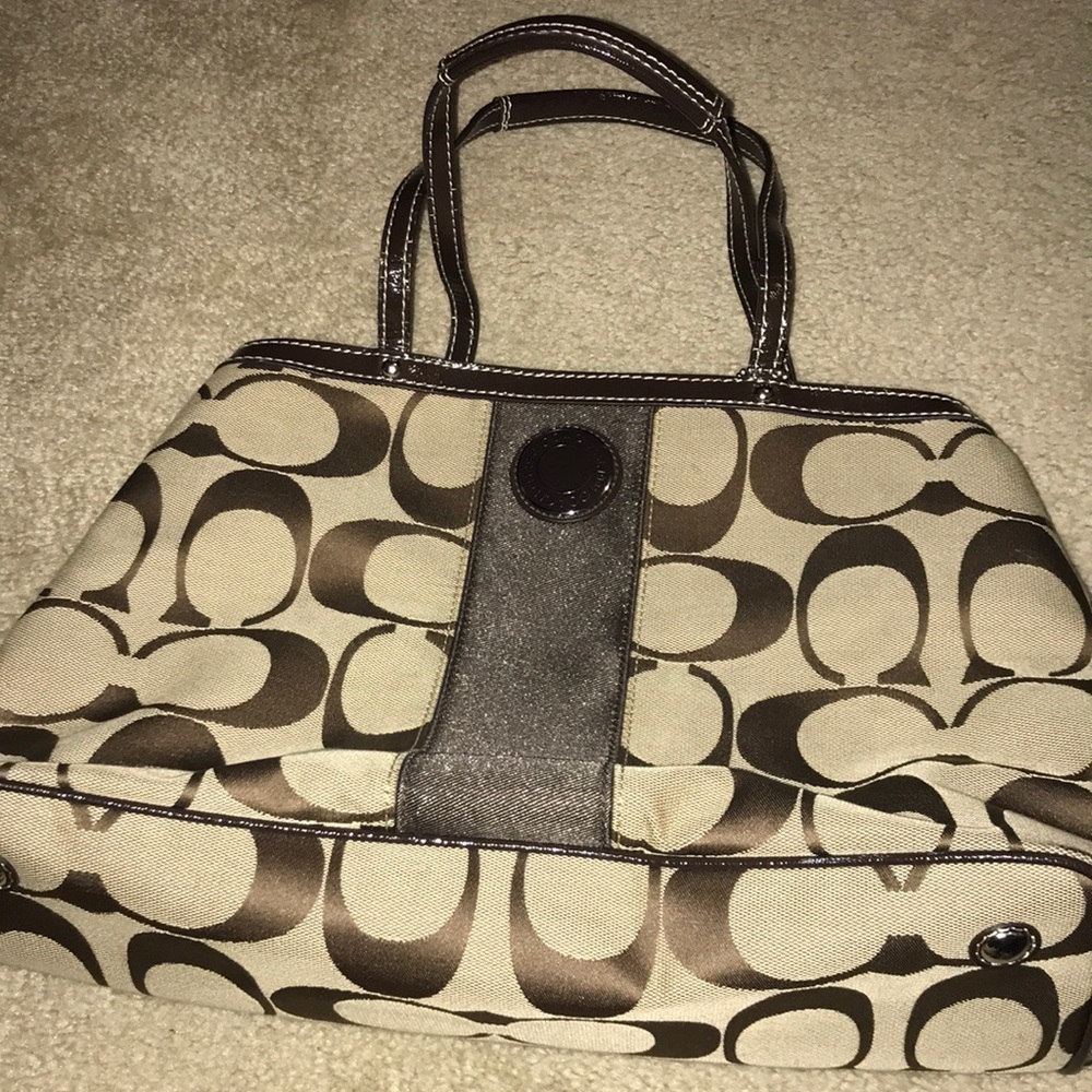 Tan and Brown Carryall Coach Bag